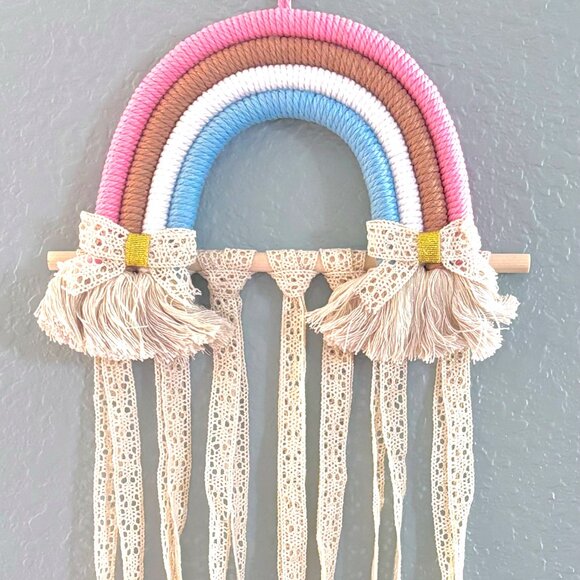 30"L Colorful Rainbow Wall Hanging Lace Fabric Strands Hair Bow Accessory Holder - Picture 4 of 9